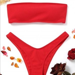 High Cut Ribbed Bandeau Bikini Set